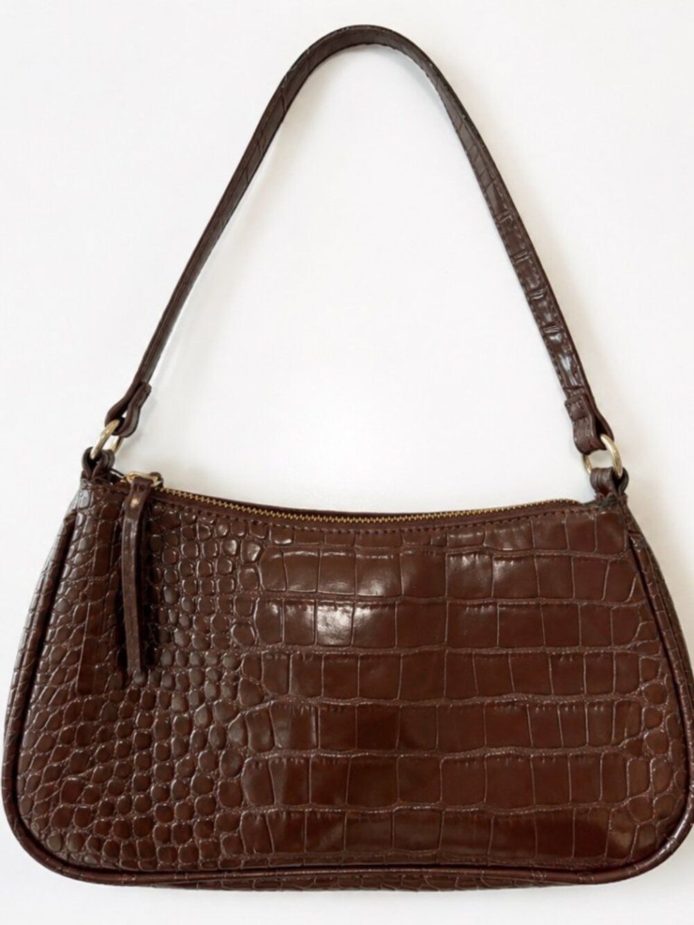The Drop Brown Croc Embossed Shoulder Bag Y2K Baguette Purse
